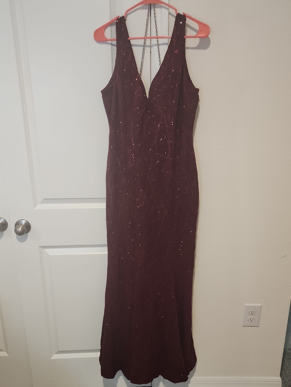 bailey blue Deep Burgundy Sequin V-Neck Gown